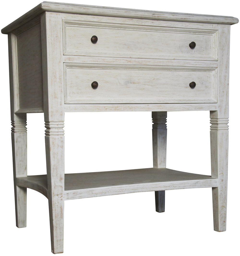 Oxford 2-Drawer Side Table, White Wash