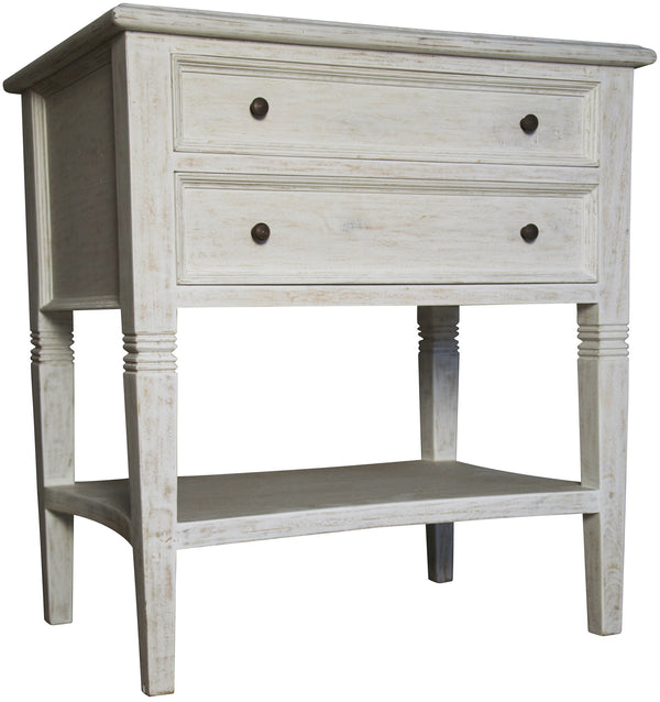 Oxford 2-Drawer Side Table, White Wash