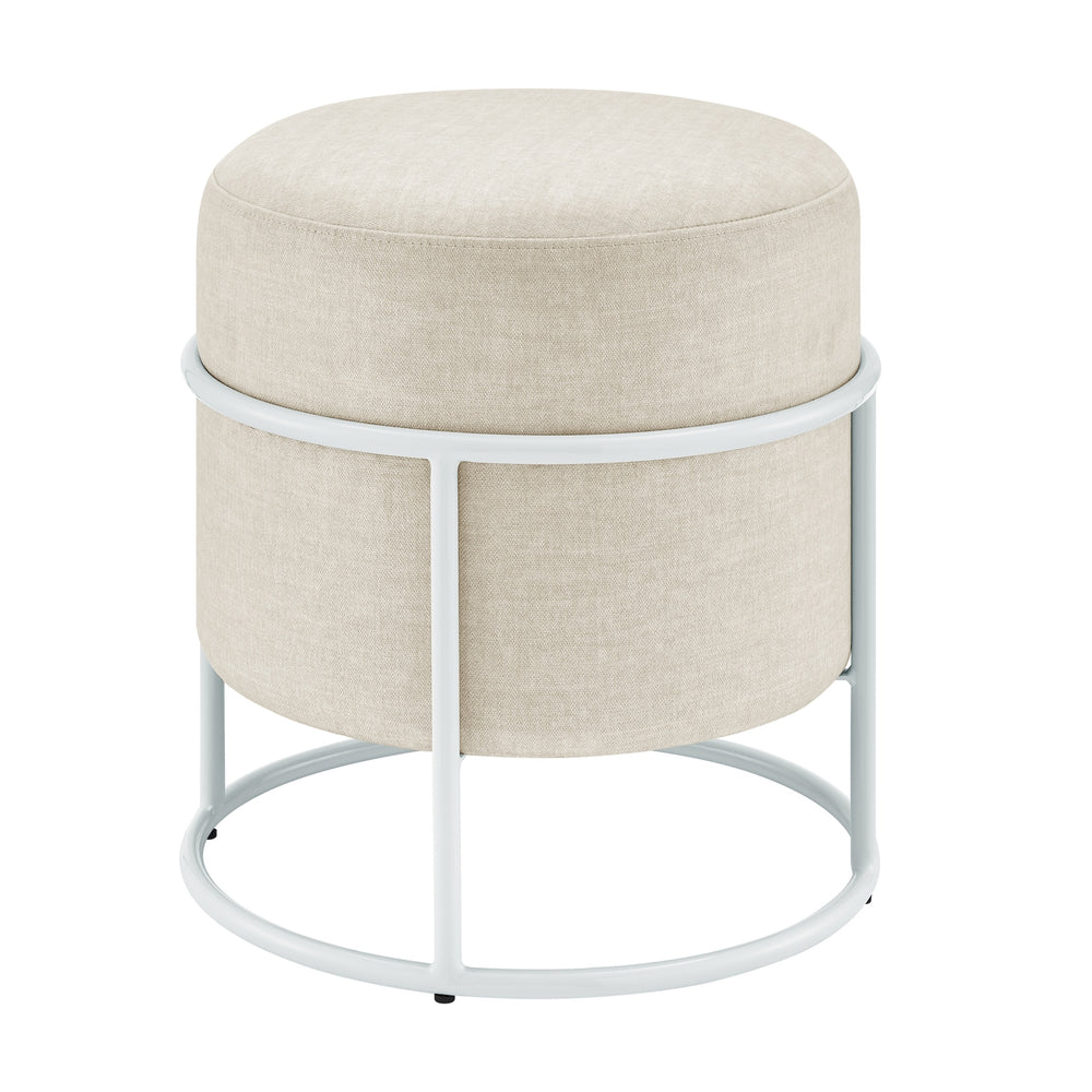 Ophelia Velvet Round Ottoman w/ White Metal Frame, Padburry Cream