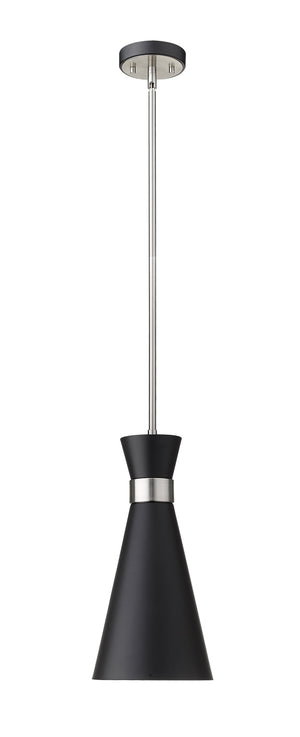 Soriano 1 Light Pendant in Matte Black + Brushed Nickel Finish