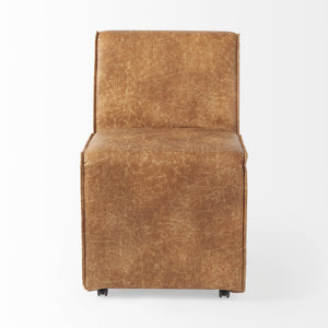 Damon 19.8L x 26.3W x 31.8H Cognac Brown Faux Leather Dining Chair