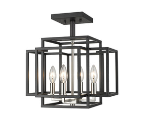 Titania 4 Light Semi Flush Mount in Black + Brushed Nickel Finish