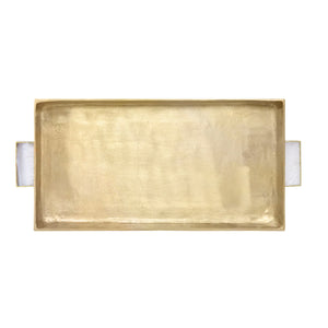 CAST METAL TRAY IN ANTIQUE BRASS FINISH WITH AGATE HANDLES