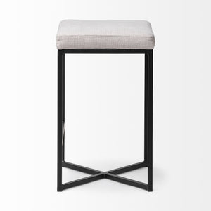 Frodo 26" Seat Height White Fabric Seat Black Metal Base Stool