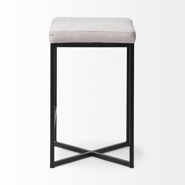Frodo 26" Seat Height White Fabric Seat Black Metal Base Stool