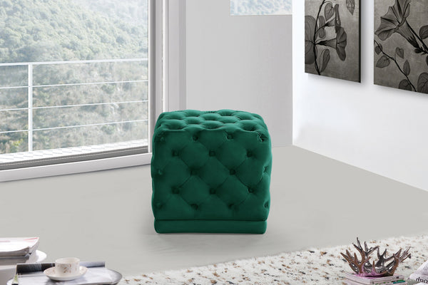 Robyn Ottoman/Stool In Green Velvet