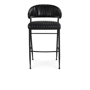 Umbria Leather Bar Stool with Iron Legs - Midnight Raven