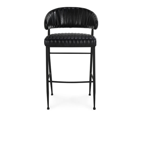 Umbria Leather Bar Stool with Iron Legs - Midnight Raven