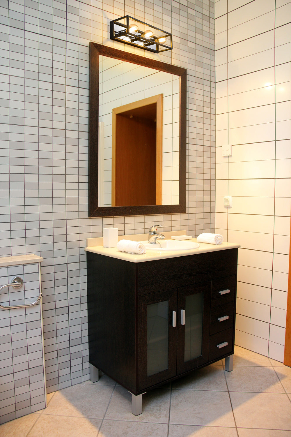 Kube 3 Light Vanity in Matte Black + Chrome Finish
