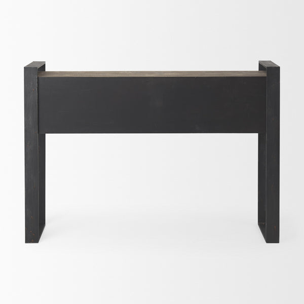 Carga 48L x 12W Black Metal Frame Brown Wooden Top Console Table W/Storage