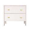 TWO DRAWER SIDE TABLE WITH FLUTED DETAIL IN MATTE WHITE LACQUER