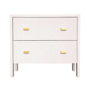TWO DRAWER SIDE TABLE WITH FLUTED DETAIL IN MATTE WHITE LACQUER