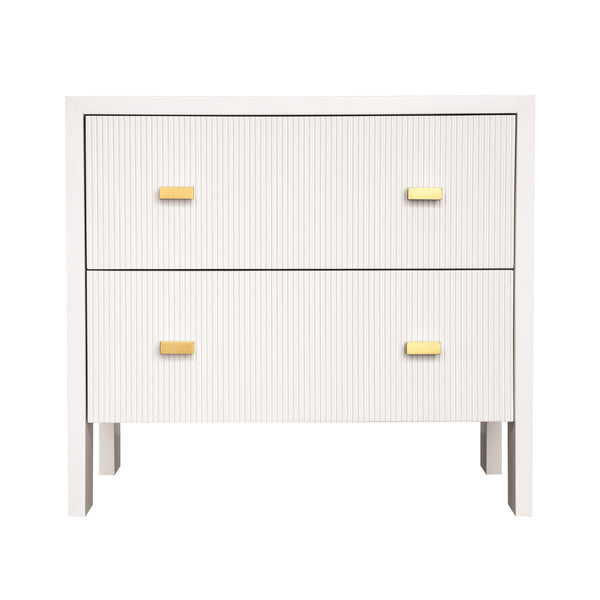 TWO DRAWER SIDE TABLE WITH FLUTED DETAIL IN MATTE WHITE LACQUER