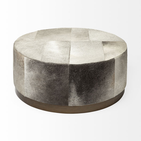 Zahavi 36" Gray Hair-On-hide W/Metal Base Ottoman