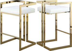 Winifred Stool In White Faux Leather and Gold
