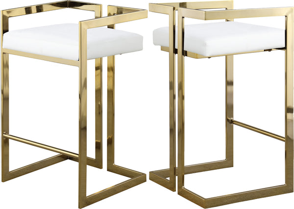 Winifred Stool In White Faux Leather and Gold
