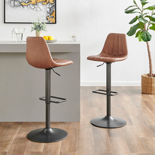 Robert KD PU Gaslift Swivel Bar Stool, Umber Brown