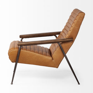 Grosjean Brown Leather Wrap Metal Frame Accent Chair