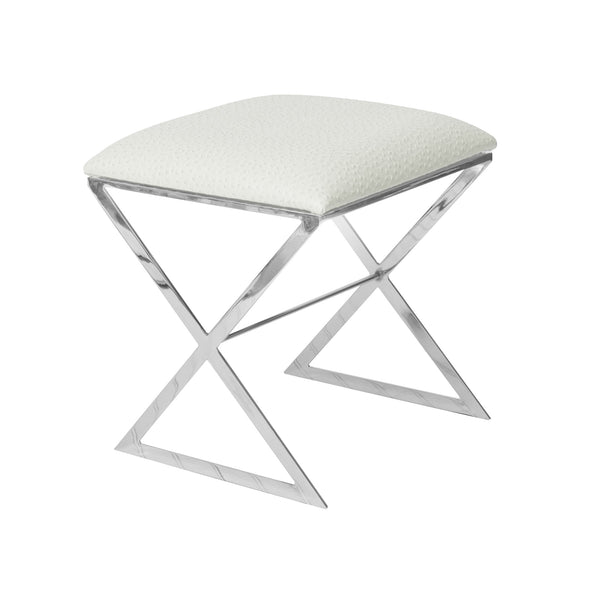 "X" STOOL, NICKEL W CREAM OSTRICH