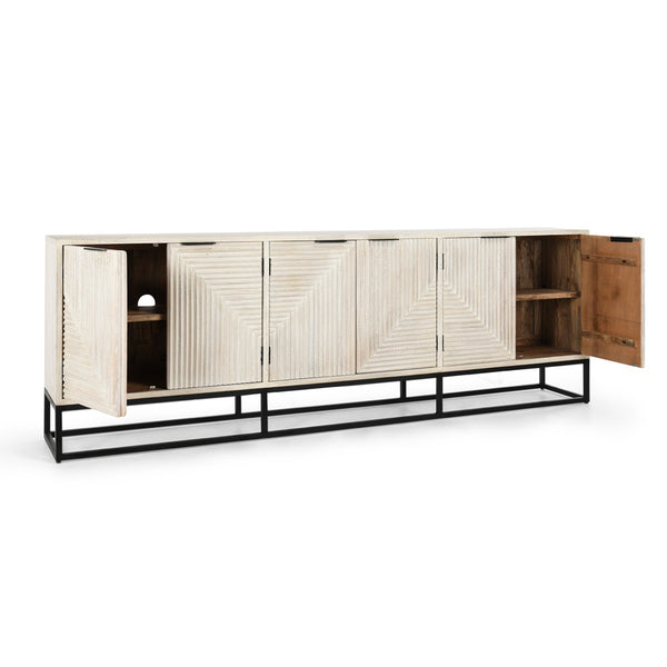 Flint Solid Wood 6Dr Cabinet with Black Iron Base - Coastal White