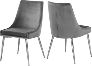 Lynette Dining Chair In Grey Velvet and Chrome