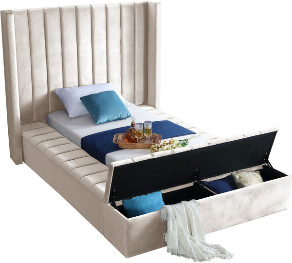 Joanne Twin Bed In Cream Velvet