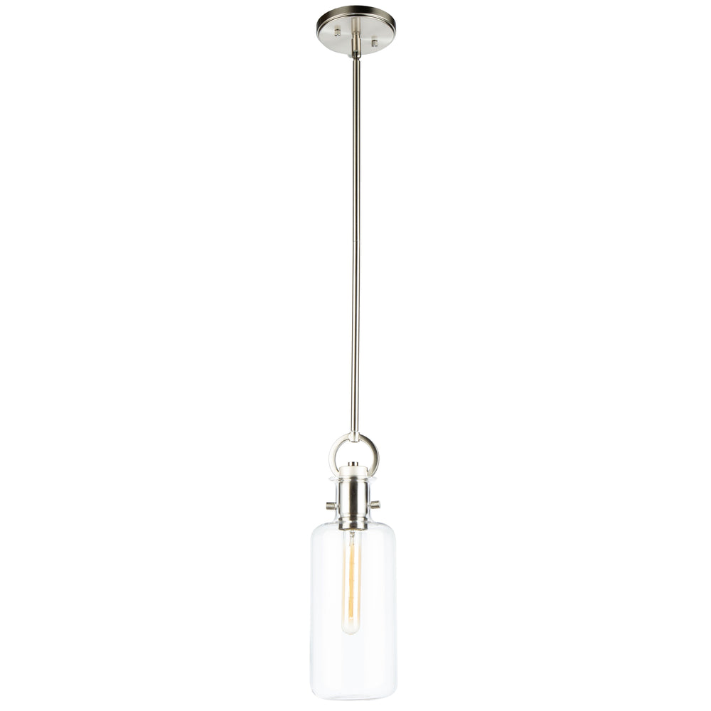 Single Large Glass Clear Pendant in Satin Nickel
