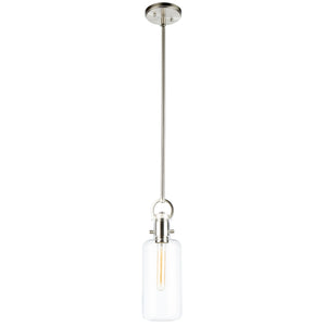 Single Large Glass Clear Pendant in Satin Nickel