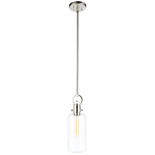 Single Large Glass Clear Pendant in Satin Nickel