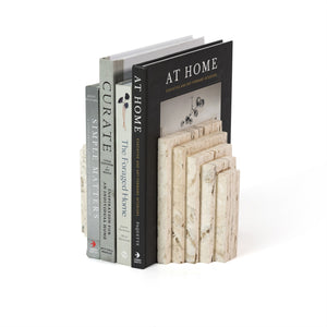 Stepped Bookends In White Travertine