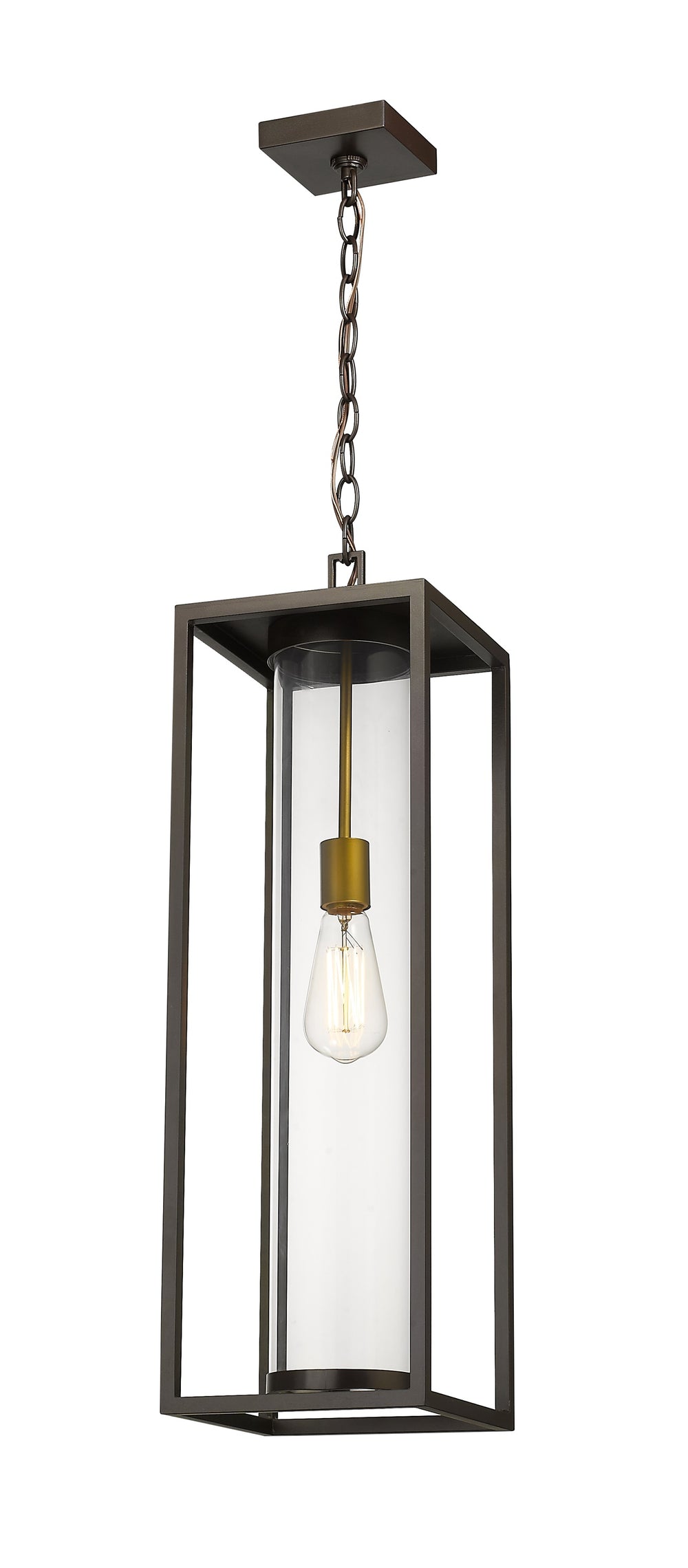 Dunbroch 1 Light Outdoor Chain Mount Ceiling Fixture in Deep Bronze + Outdoor Brass Finish