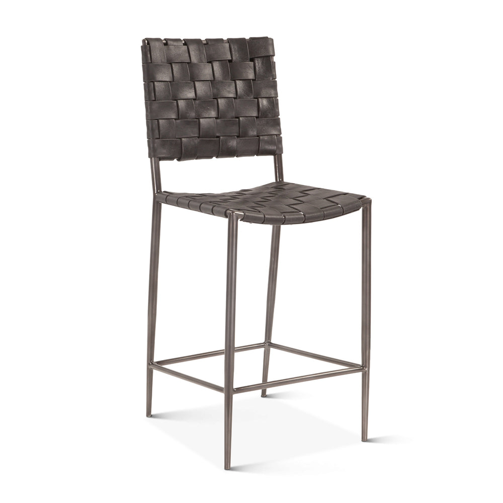 Copenhagen 17" Buffalo Leather and Iron Counter Chair, Black