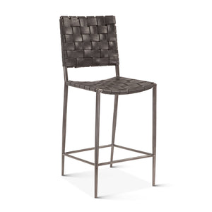 Copenhagen 17" Buffalo Leather and Iron Counter Chair, Black