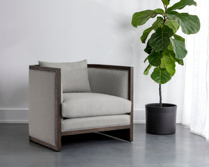 CHLOE LOUNGE CHAIR - DISTRESSED BROWN - LINOSO LIGHT GREY