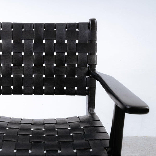 Cahyo Woven Leather Dining Arm Chair - Black