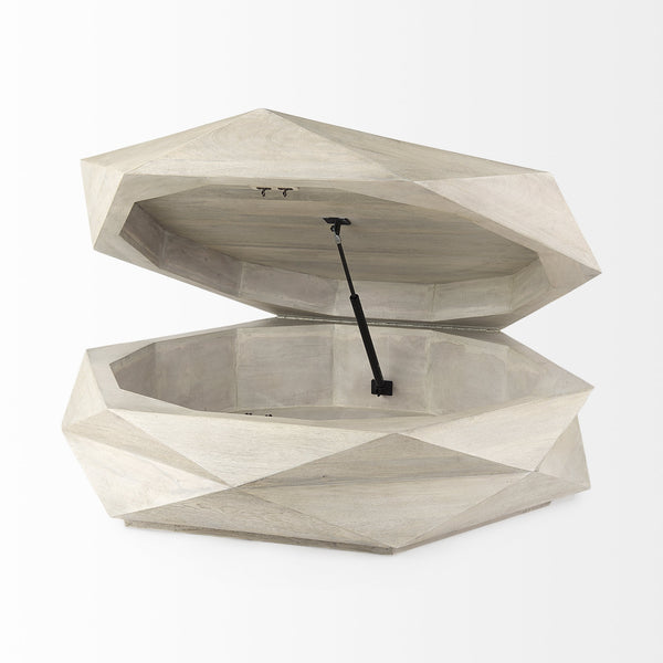 Arreto Natural Solid Wood Hexagonal Storage Coffee Table