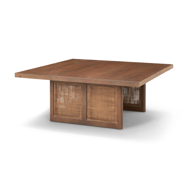 Grier  42" Square Medium Brown Solid Wood w/ Cane Coffee Table