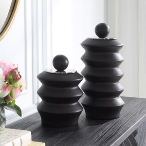 Accordion Black Wood Containers, S/2