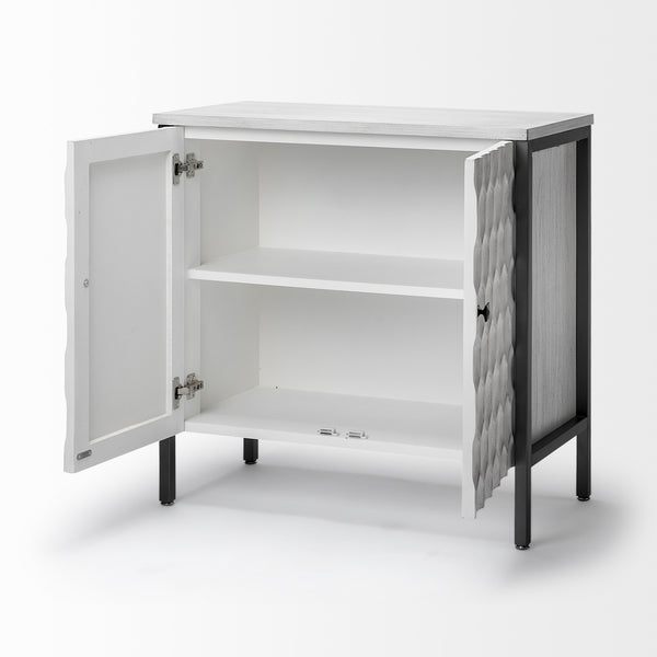 Savannah White Fir Veneer w/ Gray Metal 2-Door Accent Cabinet
