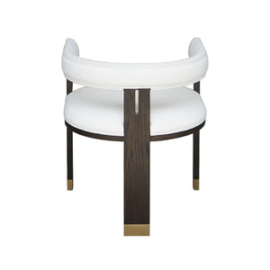 MODERN WOODEN ACCENT CHAIR WITH WHITE LINEN UPHOLSTERY