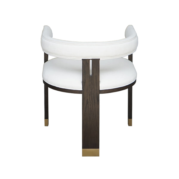 MODERN WOODEN ACCENT CHAIR WITH WHITE LINEN UPHOLSTERY