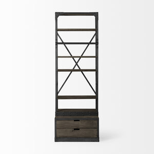Brodie VII 32L x 22W x 94H Brown Wood Gun-Metal Bracing Four Shelf Shelving Unit