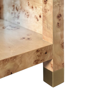 ONE DRAWER SIDE TABLE WITH RATTAN WRAPPED HANDLE IN BURL WOOD