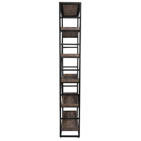 Evan Solid Wood Single Bookshelf with Iron Frame - Olive Brown