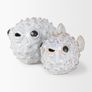 Spike II (Large) 10L x 6W Off-White Ceramic Puffer Fish