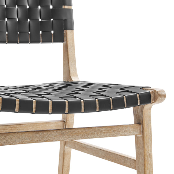 Marco Faux Leather Dining Side Chair Drift Wood Frame, Black 