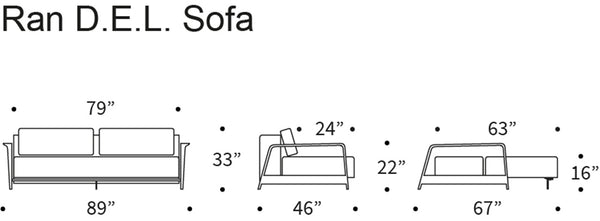 RAN D.E.L. SOFA BED in MELANGE LIGHT GREY FABRIC WITH Dark wood LEGS 538