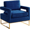 Alfonso Accent Chair In Navy Velvet And Gold Stainless Steel Base