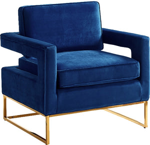 Alfonso Accent Chair In Navy Velvet And Gold Stainless Steel Base