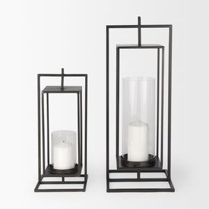 Albus I Large Black Metal Rectangular Table Candle Holder